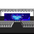 Stunning Stage Design With Blue Lighting Arranged Seats And Backdrop Screens