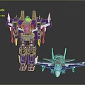 Purple Robot Action Figure And Airplane Model With Mechanical Design Details