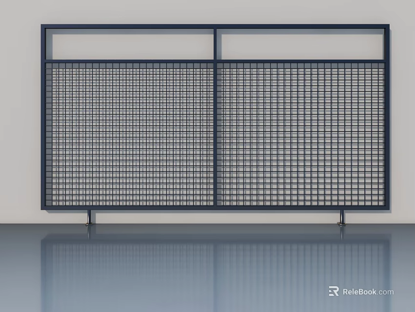 Modern Double Swing Door With Black Frame And Grid Design For Home Interior 3d model 