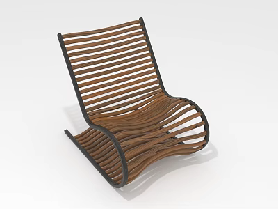 Woven Wooden Strip Chair With Curved Structure And Black Frame Design 3d model