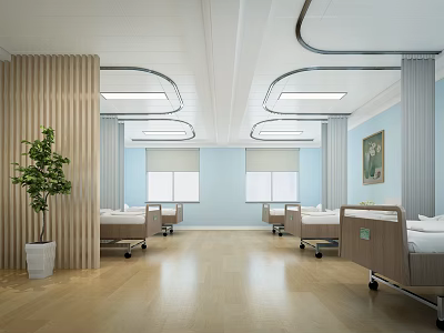 Hospital Outpatient Ward With Beds And Bright Decoration 3d model
