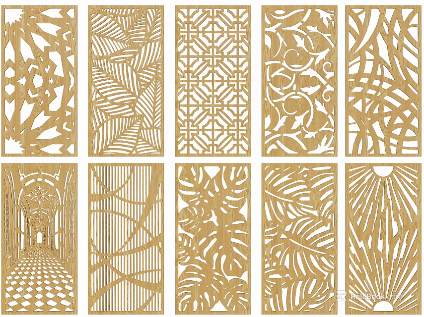 Decorative Partition Screens Featuring Various Laser Cut Leaf Geometric And Floral Patterns 3d model 
