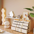 Modern Dressing Table Interior Design With Storage Drawers Mirror Stool And Leafy Plant
