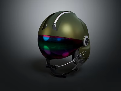 Green Modern Helmet with Reflective Visor Streamlined Shape and Tech Style Design 3d model