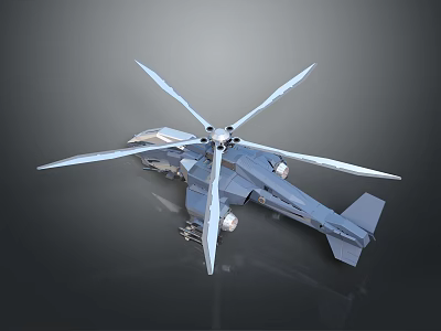 Gray Military Attack Helicopter 3D Model With Multiple Rotors And Aerodynamic Design 3d model