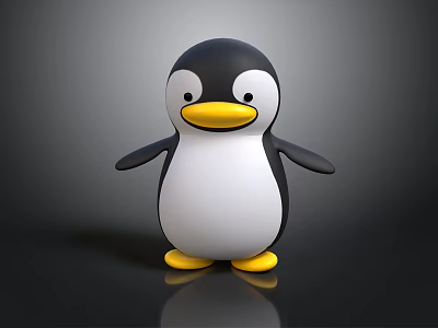 Cartoon Style Penguin With Black And White Body Yellow Beak And Feet On Gray Background 3d model