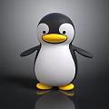 Cartoon Style Penguin With Black And White Body Yellow Beak And Feet On Gray Background