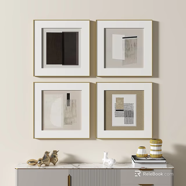 Abstract Wall Art And Decorative Items In Neutral Tones 3d model