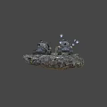 Heavy Gray Military Tanks With Yellow Triangular Marks Firing Cannon On Rocky Terrain