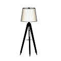 Modern Tripod Floor Lamp With Black Frame And White Vertical Striped Lampshade