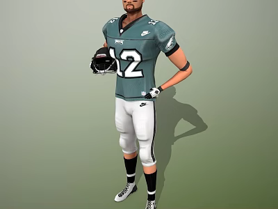 Man In Green Football Jersey With Number 12 Holding Helmet And White Pants 3d model