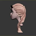 Cute Female Head Model With Pink Hair Black Devil Horns Blue Eyes And Red Lips
