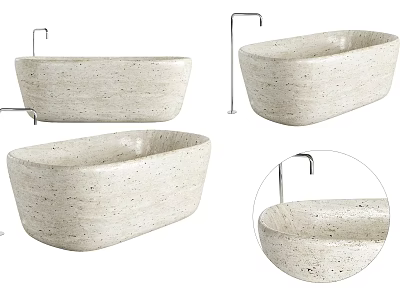 Freestanding Oval Shaped Stone Bathtub With Modern Faucet In Multiple Views 3d model