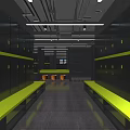 Modern SPA Sauna Locker Room With Black Lockers Yellow Accents And Orange Chairs