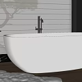 White Freestanding Bathtub Beside Window With Plantation Shutters Small Side Table And Soft Rug