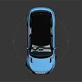 Blue Modern SUV Featuring Black Roof Front Grille And Shiny Reflective Surface Design