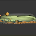 3D Wood And Stone Model Design With Natural Texture And Green Transparent Layer