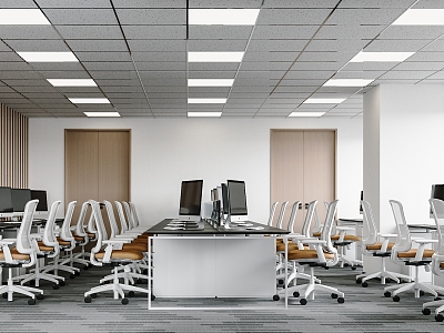 Public Office Area Computer Office Chair Office Desk Curtain Mineral Wool Board Ceiling 3d model