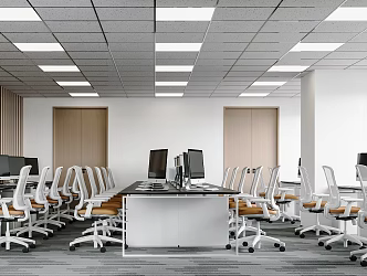 Public Office Office Area Computer Office Chair Office Desk Curtain Mineral Wool Board Ceiling 3d model