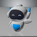 Cute 3D Robot Character In White Blue With Smiling Face And Cartoon Design