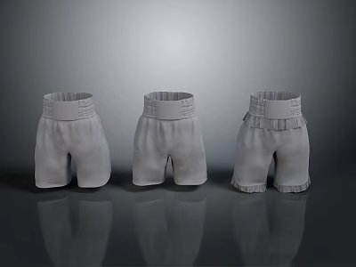 Comfortable Cotton Casual Shorts Three Styles With Elastic Waist And Pleated Hem 3d model