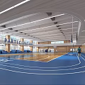 Modern Basketball Gym Interior With Hoops Wooden Floor Teamwork And Scoreboard