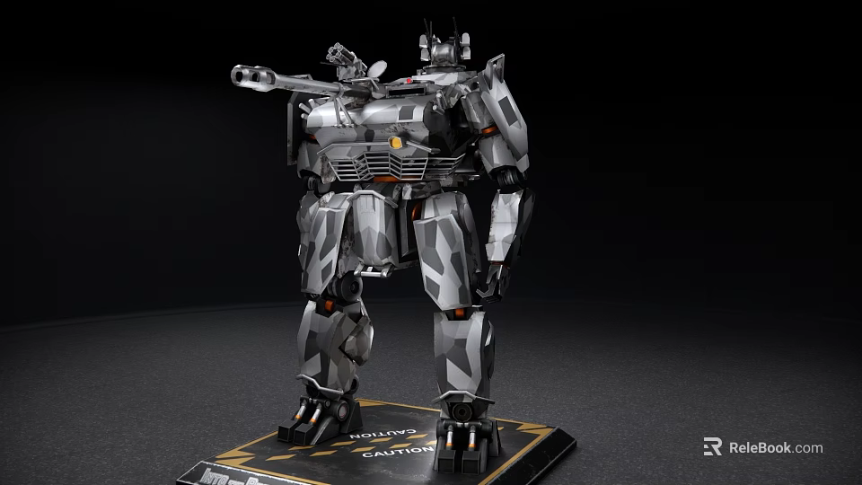 Smart Machine Robot With Silver Gray Mechanical Structure Weapon Equipment Black Base And Golden Text 3d model 