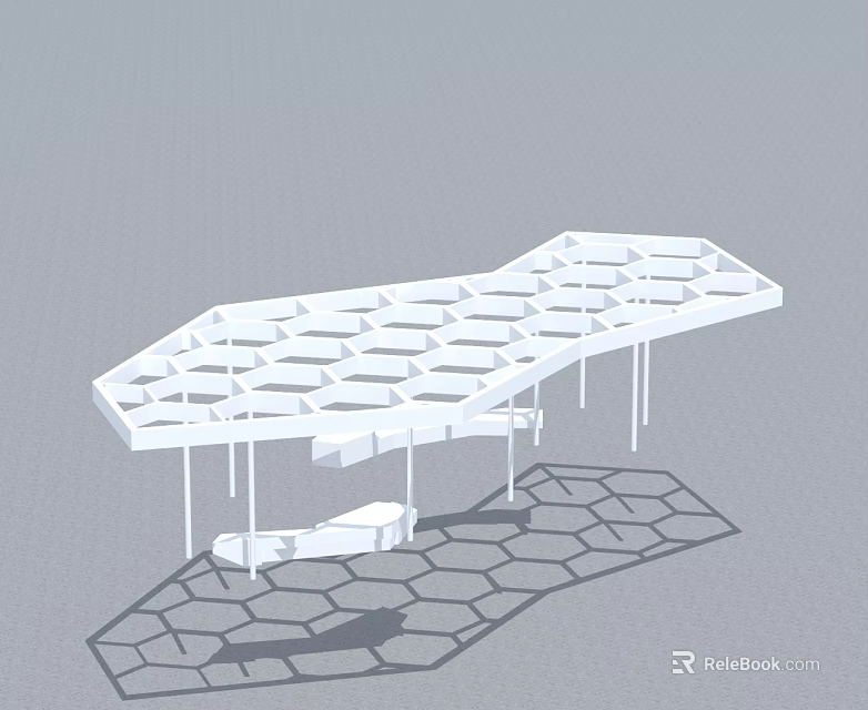 White Hinged Door Design With Hexagonal Frame And White Support Columns Shadow 3d model 