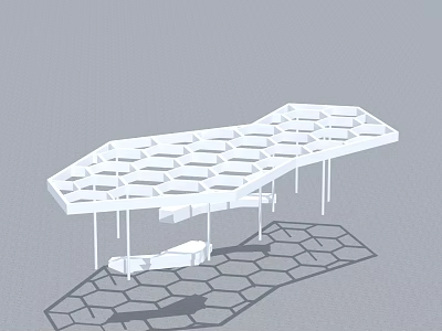 White Hinged Door Design With Hexagonal Frame And White Support Columns Shadow 3d model