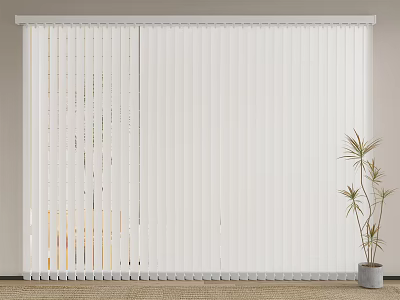 White Vertical Window Blinds In Home Interior With Potted Plant And Natural Light 3d model