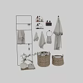 Bathroom Laundry Essentials With Linen Towels Bathrobe Storage Rack Wicker Basket And Plants