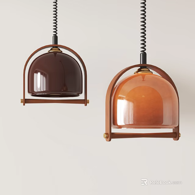 Modern Pendant Lights With Dark Brown And Orange Glass Shades And Metal Frames 3d model 