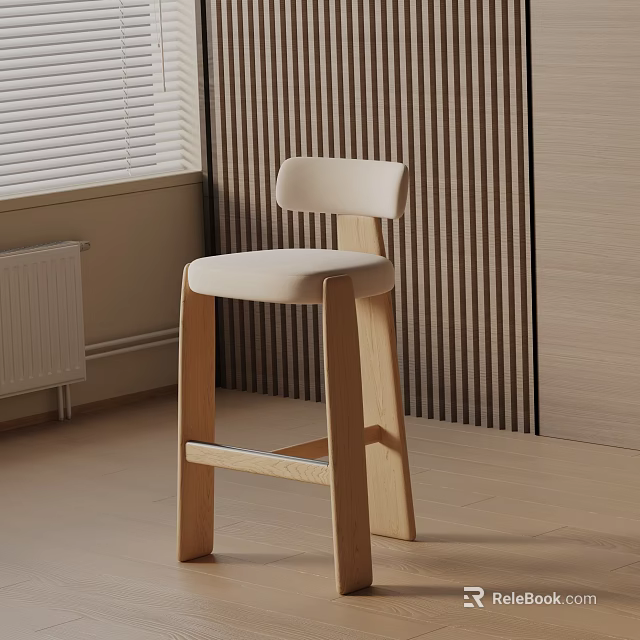 Modern Wooden Bar Stool With Upholstered Seat And Textured Wall Design 3d model 