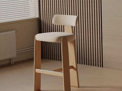Modern Wooden Bar Stool With Upholstered Seat And Textured Wall Design 3d model