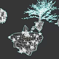 Fantasy Themed Sculptural Carvings With Star Spheres Purple Tree Floating Island Crystal And Planet