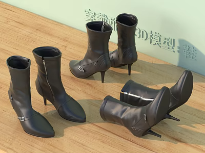 Black High Heel Ankle Boots Shoes 3D Model Render For Fashion Design Project 3d model