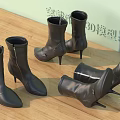 Black High Heel Ankle Boots Shoes 3D Model Render For Fashion Design Project