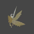 Game Fantasy Character With Intricate Patterned Wings And Gear Shaped Headpiece
