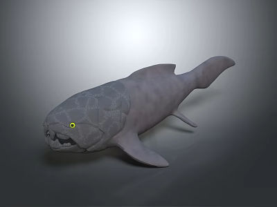 Gray 3D Fish Model With Yellow Eyes Open Mouth And Rough Textured Skin 3d model