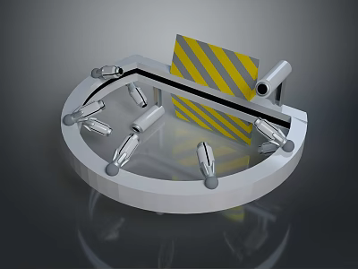 Circular White Furniture With Silver Support Legs And Yellow Gray Striped Baffle 3d model