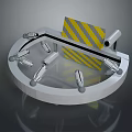 Circular White Furniture With Silver Support Legs And Yellow Gray Striped Baffle