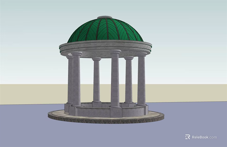 Classical Outdoor Gazebo With Green Dome And Circular Stone Columns Base 3d model
