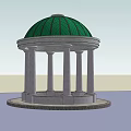Classical Outdoor Gazebo With Green Dome And Circular Stone Columns Base 3d model