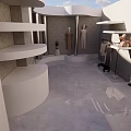 Modern Retail Display Space With White Shelves Mannequins And Circular Platforms