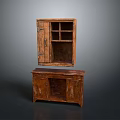 Vintage Wooden Cabinet Set With Glass Panel Door And Lower Storage Unit