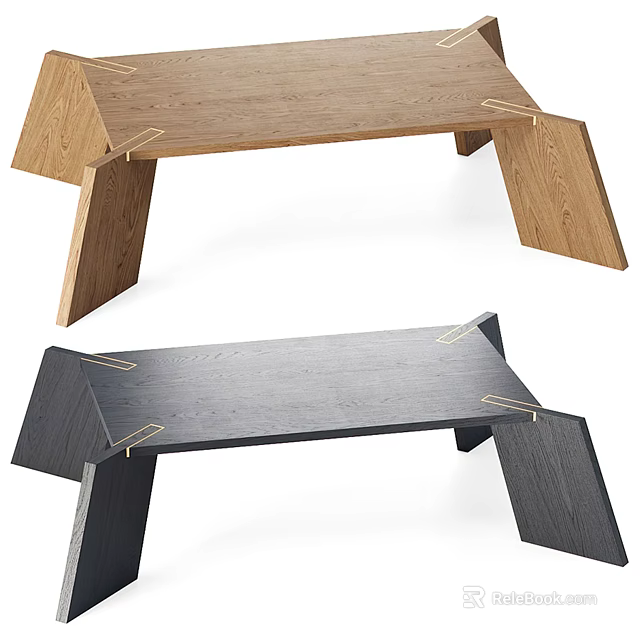 Modern Coffee Table With Wooden And Dark Tabletop And Geometric Legs Featuring Metal Clips 3d model 