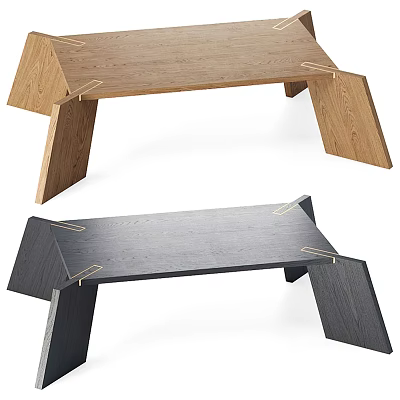 Modern Coffee Table With Wooden And Dark Tabletop And Geometric Legs Featuring Metal Clips 3d model