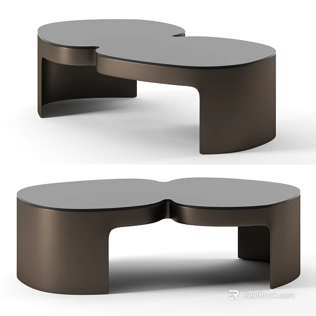 Modern Coffee Table With Unique Double Oval Shape And Sleek Metal Frame 3d model