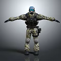 Game And Movie Character In Camouflage Uniform With Helmet Goggles And Tactical Gear