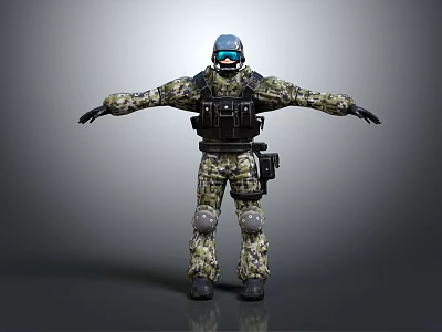 Game And Movie Character In Camouflage Uniform With Helmet Goggles And Tactical Gear 3d model